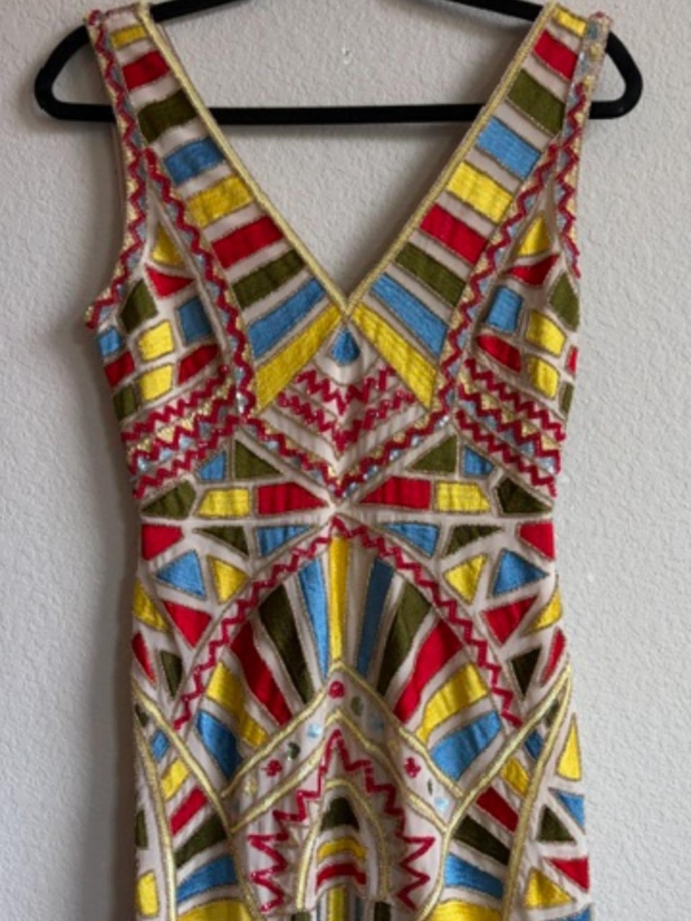 NWOT, Gianni Bini Arianna Geometric Beaded Mini Dress Multicolor Size 2 Art Deco - Picture 2 of 6